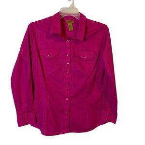 Wrangler Womens Western Snap Button Long Sleeve Shirt Hot Pink Large Cowgirl